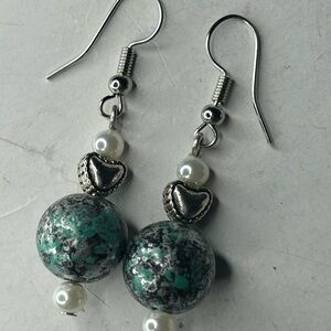 Turquoise & Pearl Heart Accent Earrings – Calming Stone Jewelry